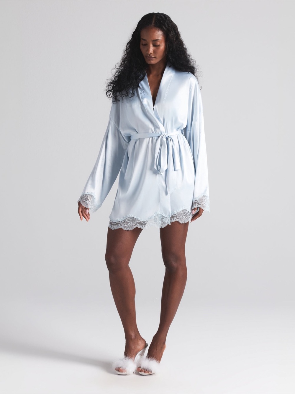 SKIMS Woven Shine Lace Robe – Cloud – Small